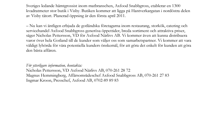 Axfood Snabbgross etablerar i Visby