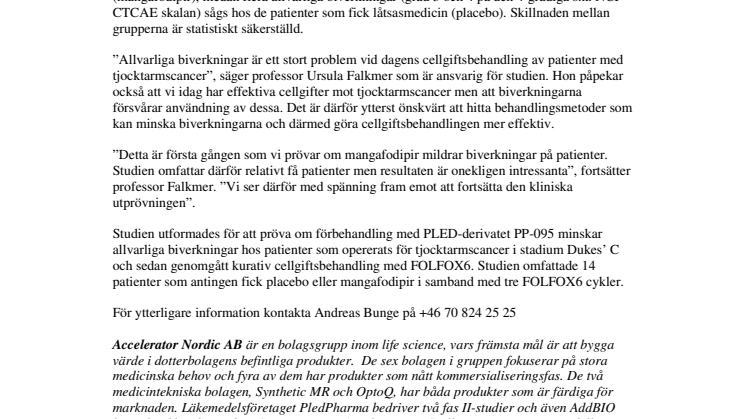 PledPharma rapporterar positiva resultat från cancerstudie