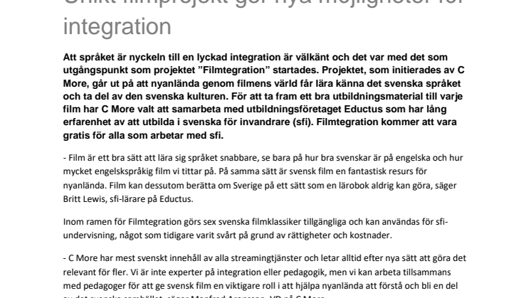 Unikt filmprojekt ger nya möjligheter för integration