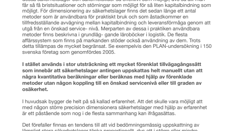 Kapitalbindningseffekter vid bedömning av säkerhetslager
