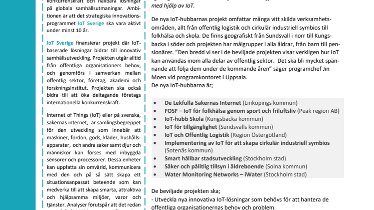 70,2 miljoner till nio stycken nya IoT-hubbar