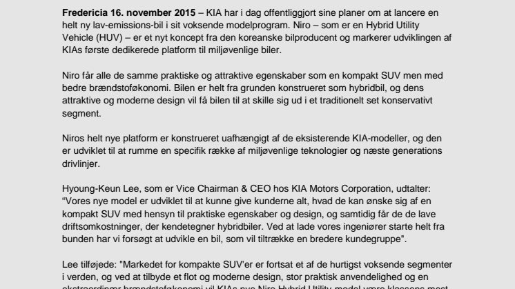 KIA lancerer helt ny Hybrid Bil – KIA Niro
