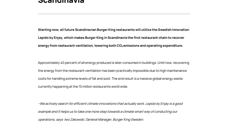 Lepido by Enjay will be installed at all new Burger King restaurants in Scandinavia