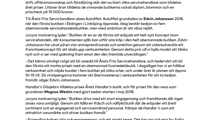 AutoMat och Handlar’n Dösjebro är årets servicehandelsbutiker