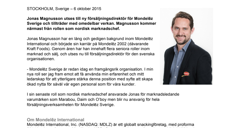 Jonas Magnusson blir ny försäljningsdirektör för Marabou, O'boy och Daim