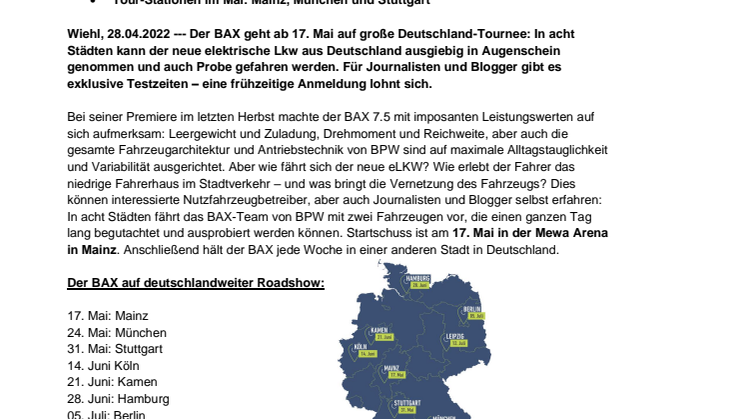  Übersicht: BAX Roadshow