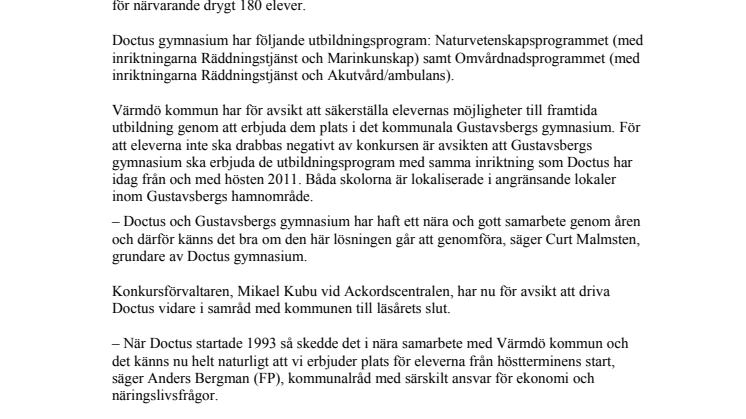 Värmdö kommun säkerställer Doctuselevernas utbildning