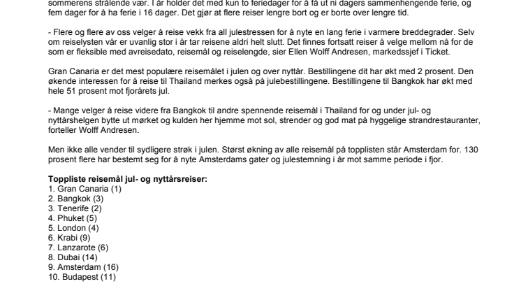 Populære jul- og nyttårsreiser