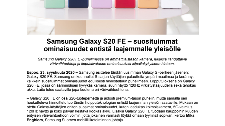 Samsung Galaxy S20 FE – suosituimmat ominaisuudet entistä laajemmalle yleisölle