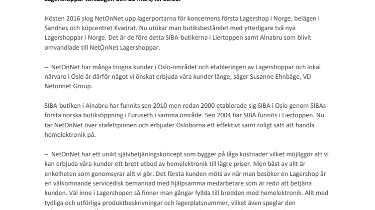 NetOnNet växer med två nya Lagershoppar i Norge