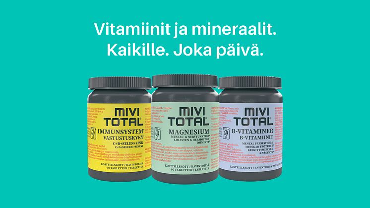 Mivitotalin uudet ravintolisät kasvipohjaisessa pakkauksessa.
