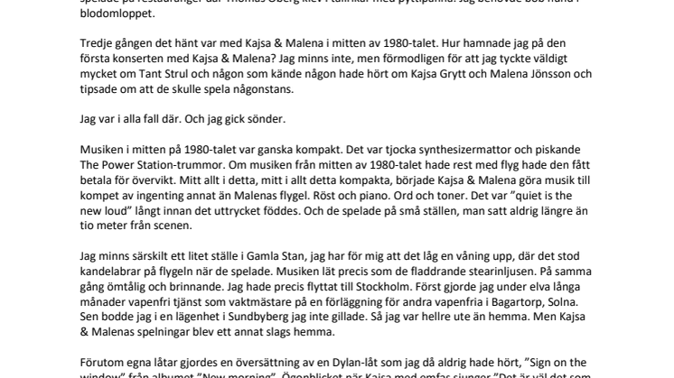 Kajsa & Malena tar tillbaka  med jubileumsturné och inspelningar från -98