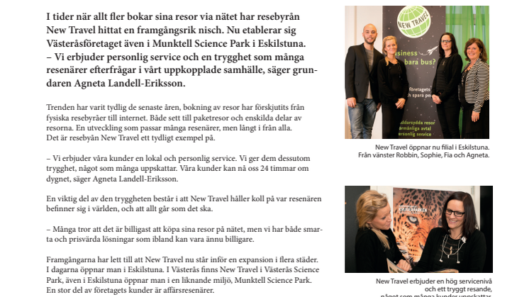 Succé för personlig resebyrå - öppnar nytt kontor i Eskilstuna