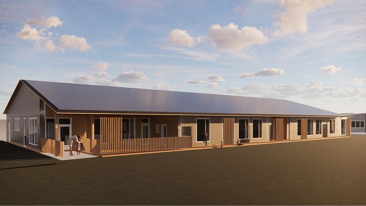 Visionsbild på den nya byggnaden norrifrån. Bild: Projektbyggaren