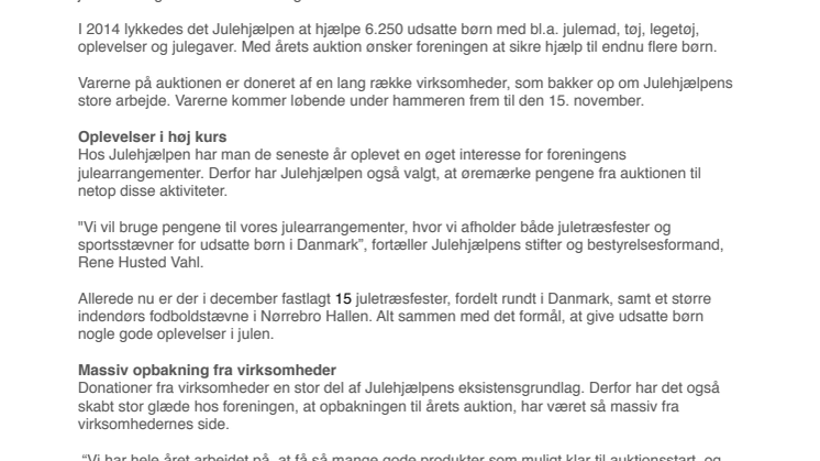AUKTION SKAL SIKRE JULESTEMNING HOS UDSATTE BØRN