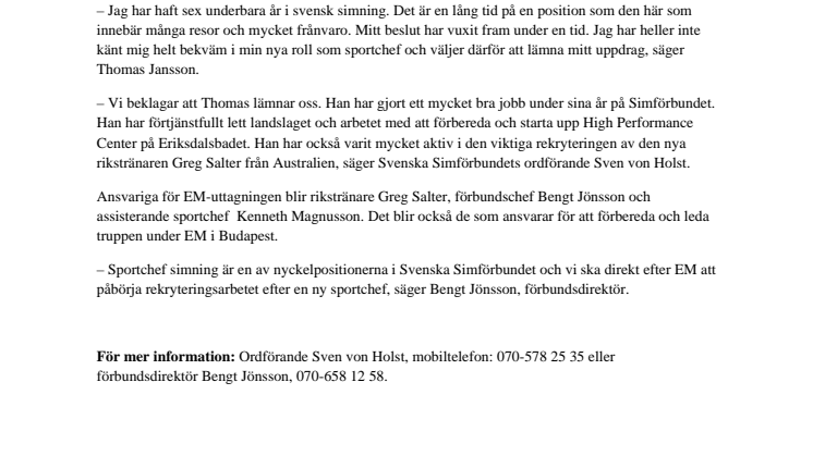 Thomas Jansson slutar som sportchef