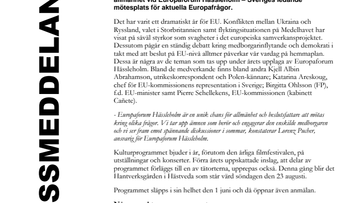 Europaforum Hässleholm 2015 - Aktuella Europafrågor ur ett medborgarperspektiv
