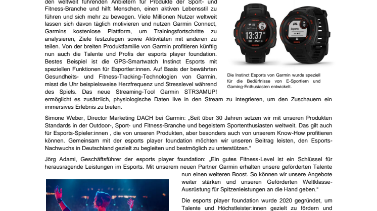 Fitness-Booster für den Esports: Garmin unterstützt Spieler:innen der esports player foundation
