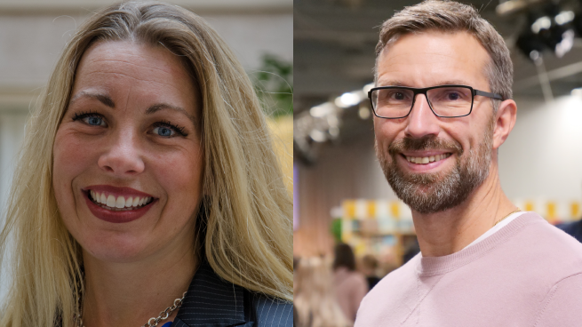 Johan Sköld, lärare på Forshagaakademin i Forshaga, pristagare Guldäpplet 2019 och Susanne Kjällander, forskare Stockholms universitet och vinnare av Guldäpplejuryns särskilda pris 2019.
