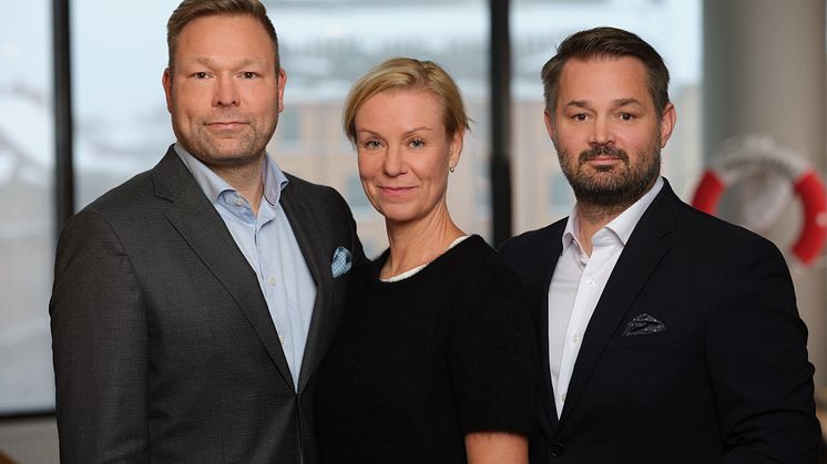 Nicklas Larsen, Annika Persson och Niklas Idén utgör Trygg-Hansas nya ledning från den 1 januari