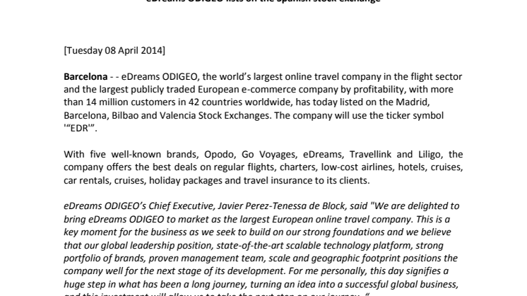 eDreams ODIGEO lists on the Spanish stock exchange