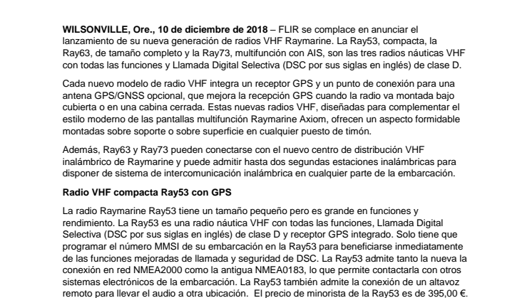 FLIR lanza la nueva generación de radios VHF Raymarine