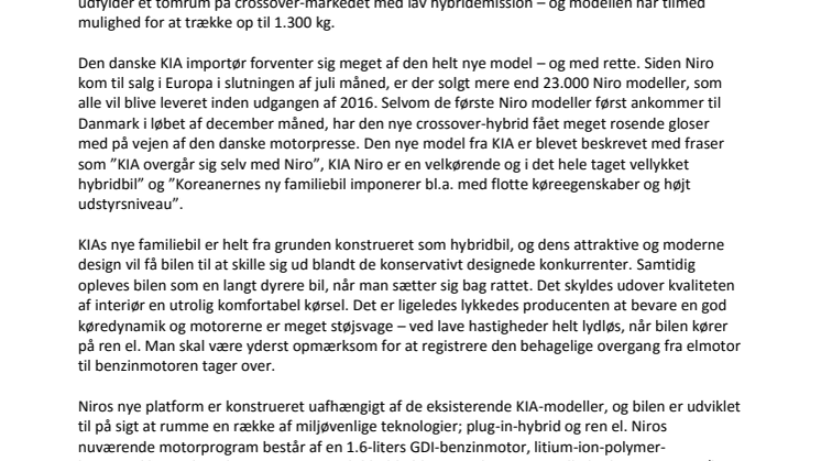 KIA Niro – harmonisk crossover med hybridteknik