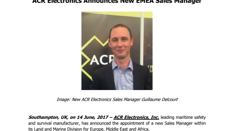 ACR Electronics Announces New EMEA Sales Manager 
