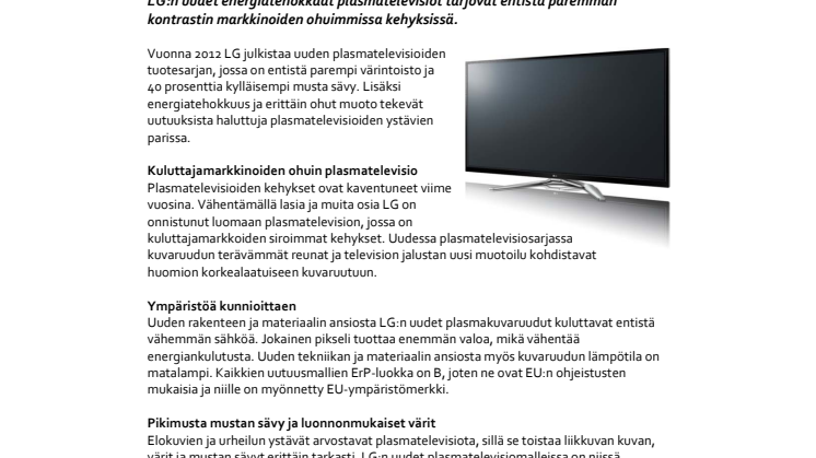 LG lanseeraa uusia ohuita ja sähköä säästäviä plasmatelevisiota