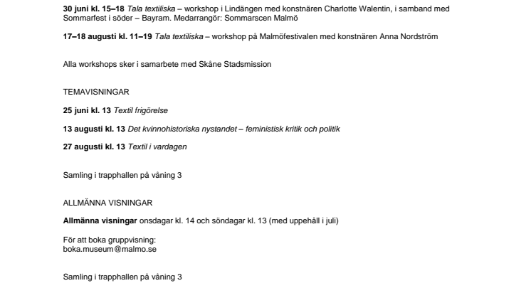 Program Textila undertexter Malmö Konstmuseum