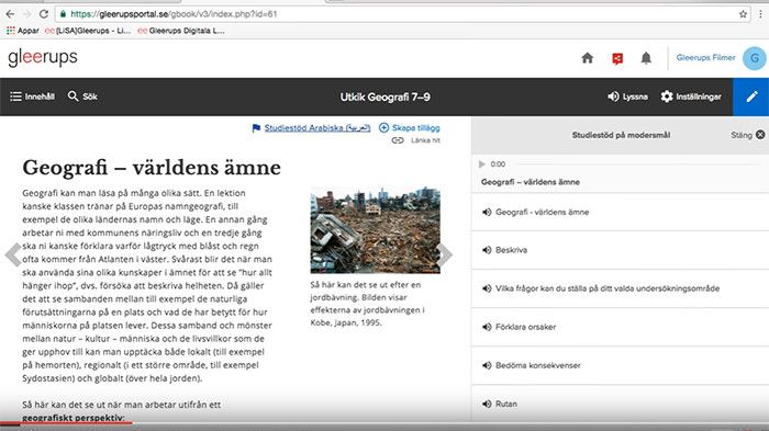 ​Studiestöd på arabiska i Gleerups digitala läromedel –stöd till nyanlända elever