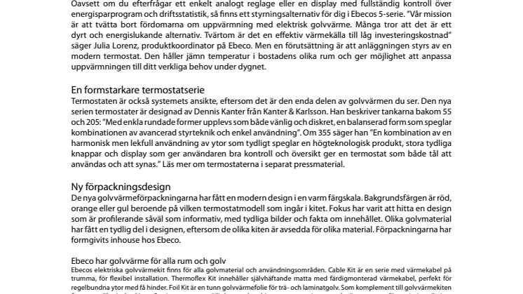Ebeco relanserar hela golvvärmesortimentet