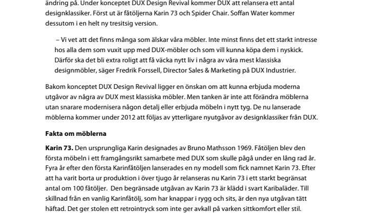 DUX ger eftertraktade designklassiker nytt liv