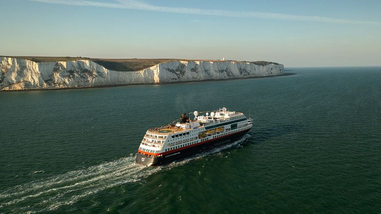 MS Maud leaving the UK for the very first expedition cruise from the Port of Dover to Norway. PHOTO: William Cheaney/PA Wire 
