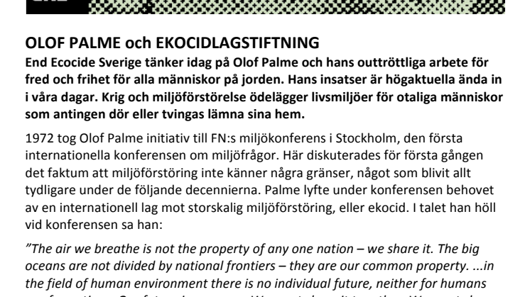 OLOF PALME OCH EKOCIDLAGSTIFTNING 