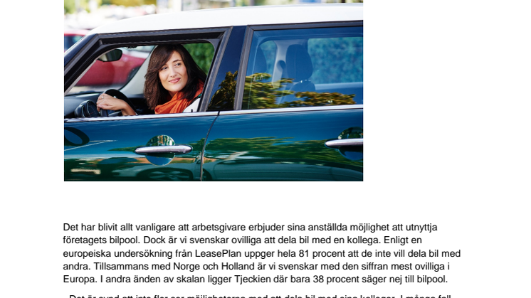 Svenskar delar ogärna bil med kollegan