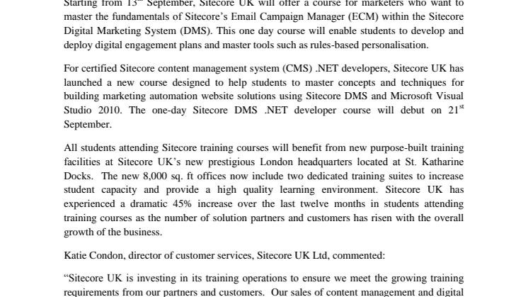 Sitecore UK introduces new training courses and brand new training facilities to meet growing demand