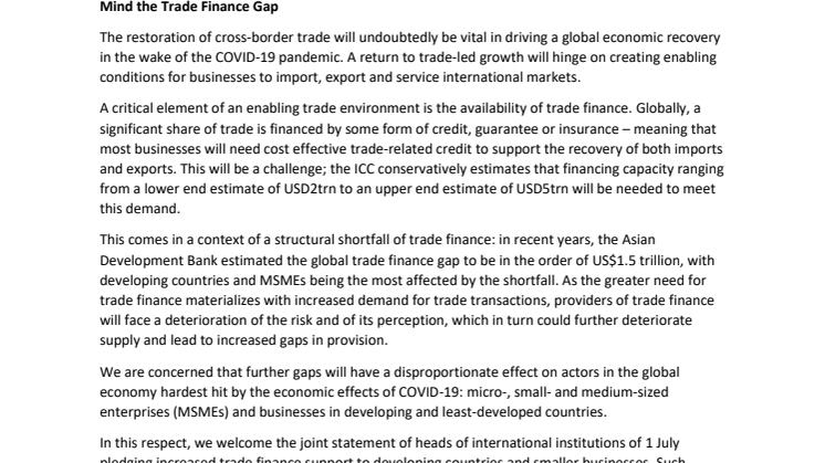ICC, WTO & B20: Trade Financing and COVID-19