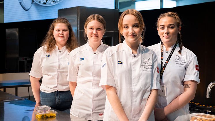 2022 års kandidater till Bocuse d'Or Sweden Commis Award. Paulina Änggren, Wilma Johansson, Isabella Winkler och Annie Thulin