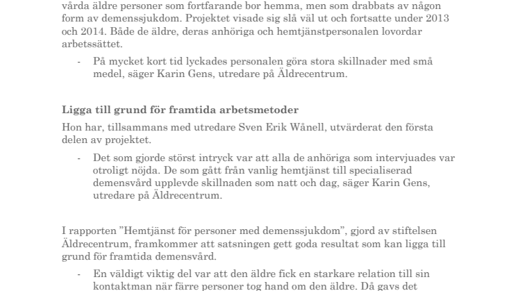 Framtidens demensvård -specialinriktade team? 