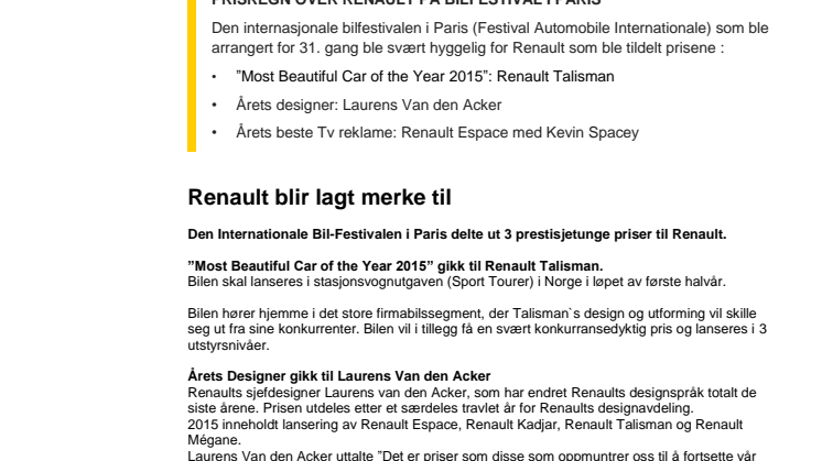 Renault mottok 3 prestisjetunge priser