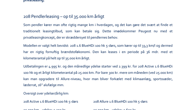 Nye attraktive 208-leasingkoncepter fra Peugeot