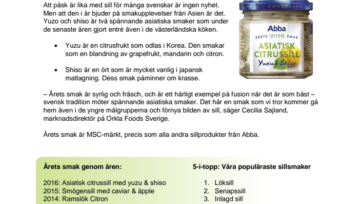 Årets smak från Abba är här – asiatisk citrussill med yuzu & shiso 