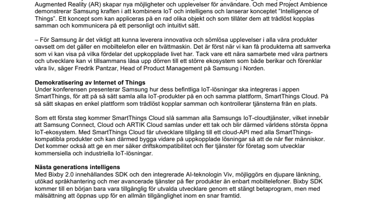 Samsung presenterar vision för IoT-upplevelser med fokus på öppenhet och uppkoppling under Samsung Developer Conference