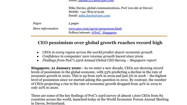 CEO pessimism over global growth reaches record high