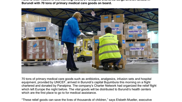 Panalpina flies UNICEF relief to Burundi