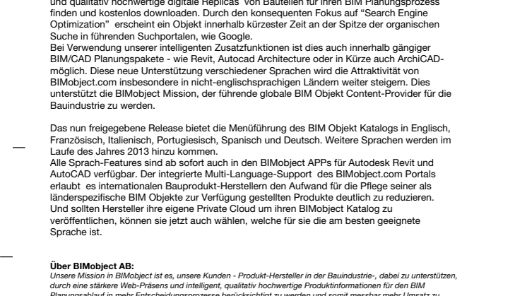 Weltweit führendes Portal für herstellerspezifische Bauteile BIMobject.com jetzt auch in Deutsch verfügbar.