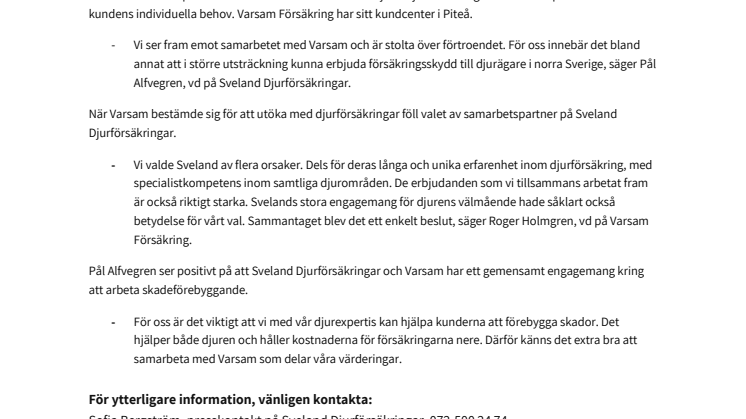 Sveland inleder samarbete med Varsam Försäkring