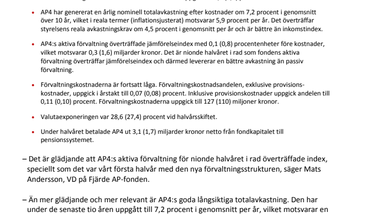 AP4 överträffade målen och fondkapitalet ökade till 241 miljarder kronor