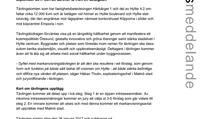 Startskott för markanvisningstävling i Hyllie